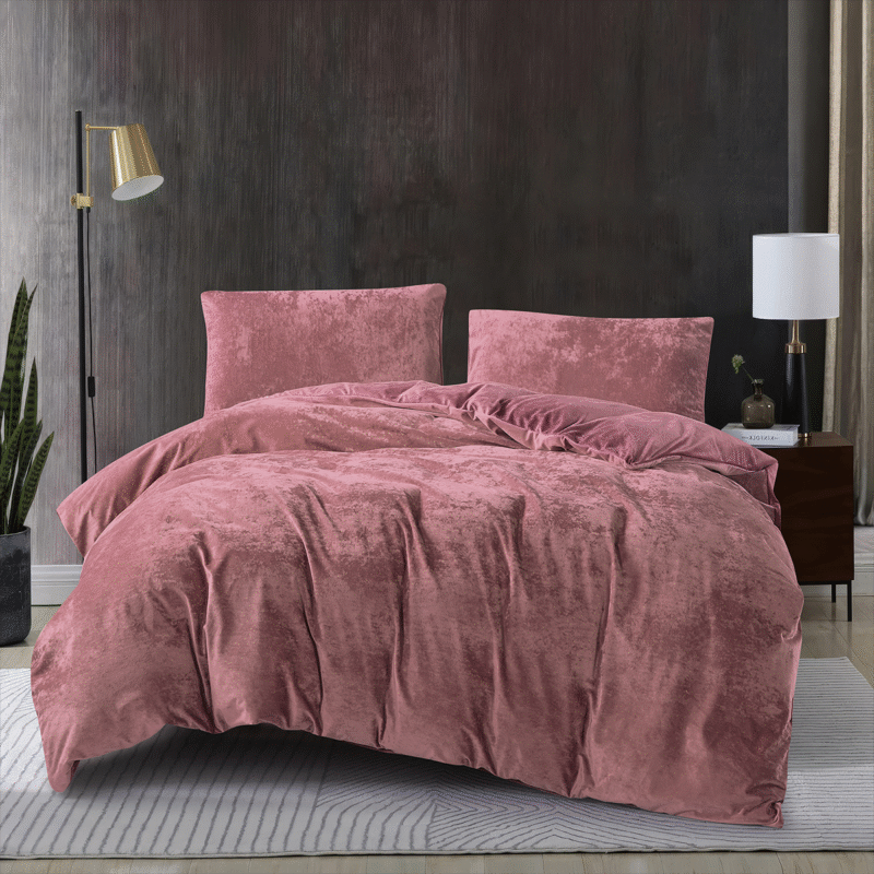 Crushed Velvet 3 Piece Quilt Cover Set – Dusty Pink
