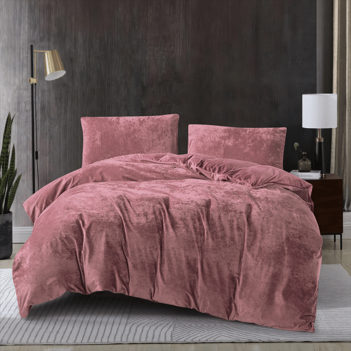 Crushed Velvet 3 Piece Quilt Cover Set – Dusty Pink