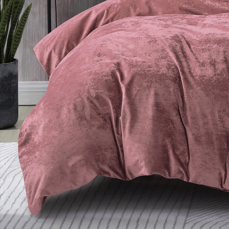 Crushed Velvet 3 Piece Quilt Cover Set – Dusty Pink