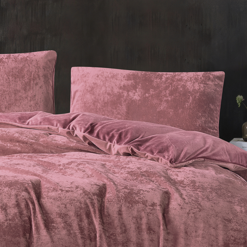 Crushed Velvet 3 Piece Quilt Cover Set – Dusty Pink
