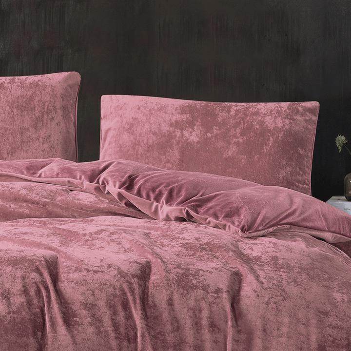 Crushed Velvet 3 Piece Quilt Cover Set – Dusty Pink