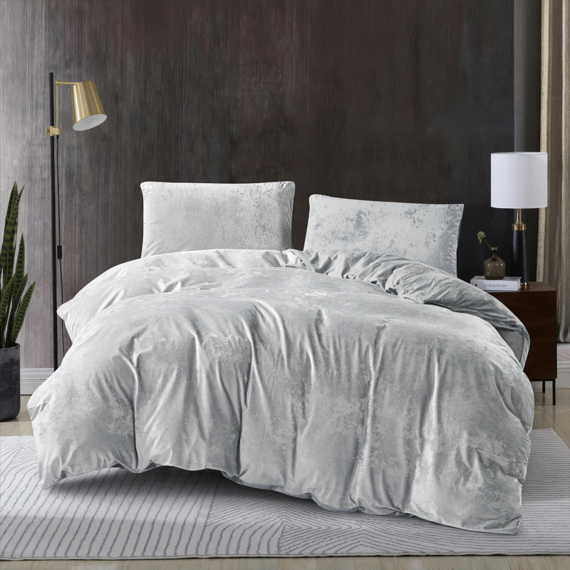 Crushed Velvet 3 Piece Quilt Cover Set – Silver