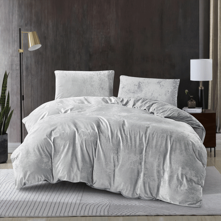 Crushed Velvet 3 Piece Quilt Cover Set – Silver