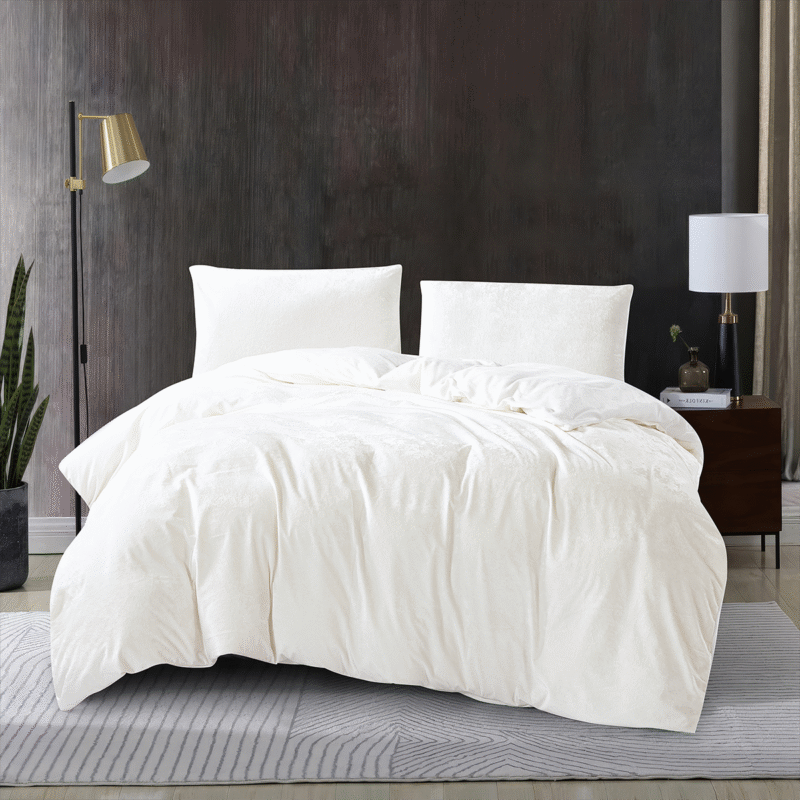 Crushed Velvet 3 Piece Quilt Cover Set – White