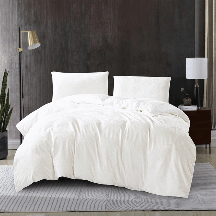 Crushed Velvet 3 Piece Quilt Cover Set – White