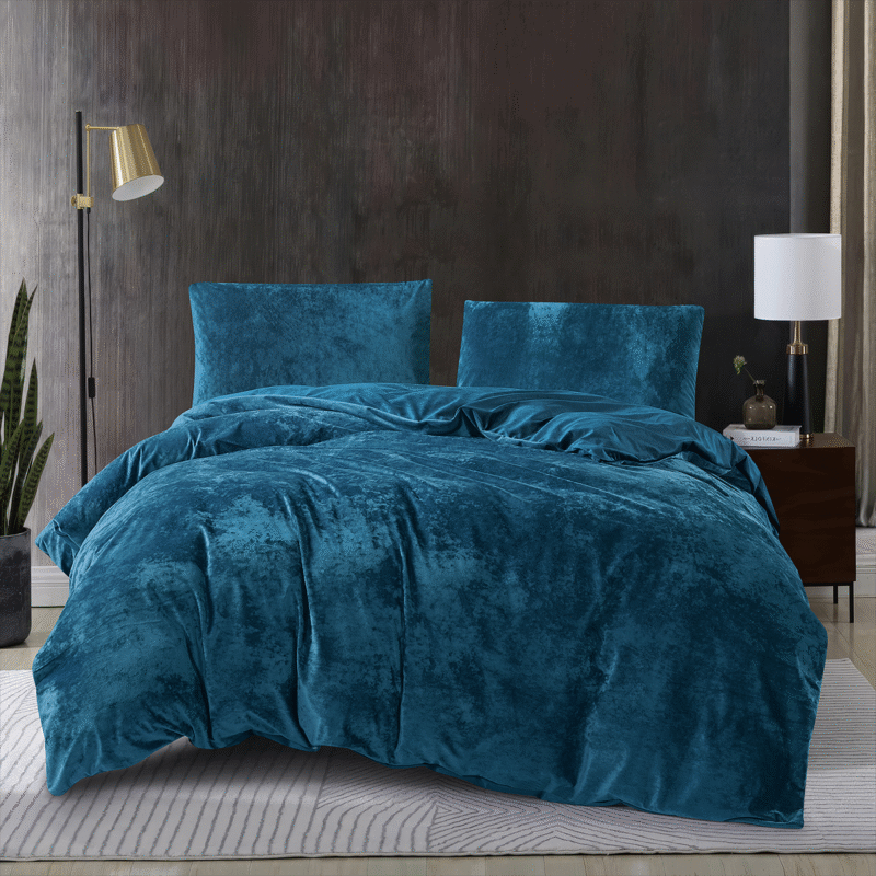 Crushed Velvet 3 Piece Quilt Cover Set – Dark Teal Blue