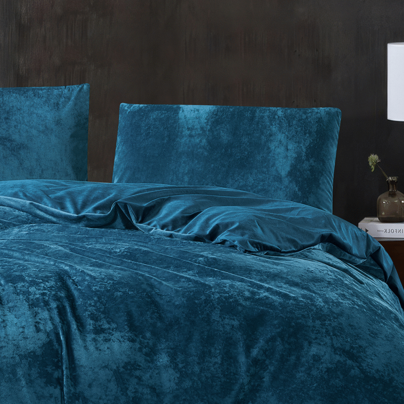 Crushed Velvet 3 Piece Quilt Cover Set – Dark Teal Blue