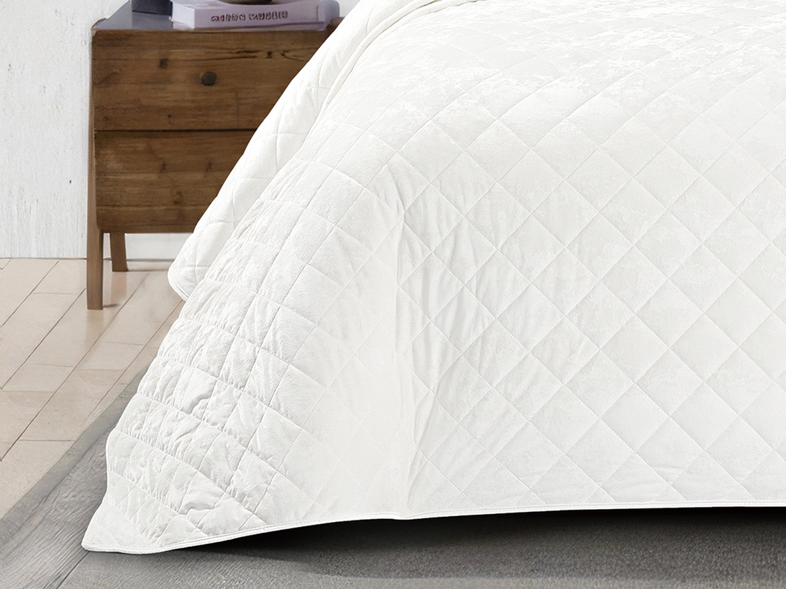 3 Piece Crushed Velvet Bedspread Set – White