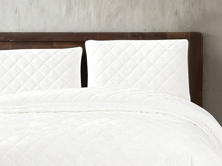 3 Piece Crushed Velvet Bedspread Set – White