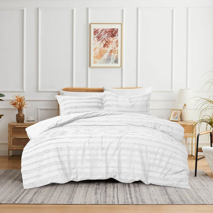 Tufted 3 Pcs Quilt Cover Set – White