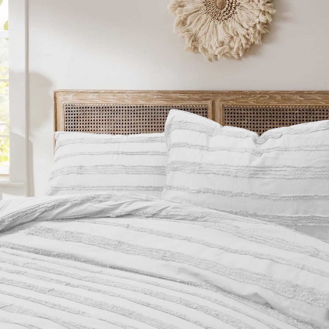 Tufted 3 Pcs Quilt Cover Set – White