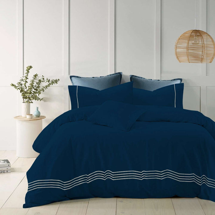 1200TC Pure Cotton 3pcs Embroidery Quilt Cover – Navy