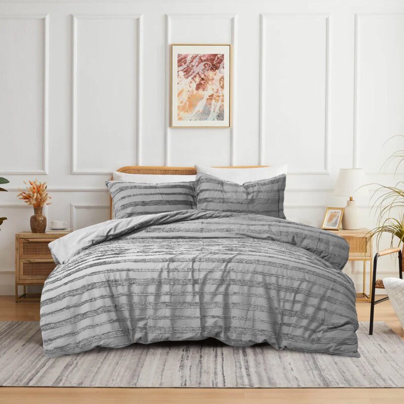 Tufted 3 Pcs Quilt Cover Set – Silver Grey