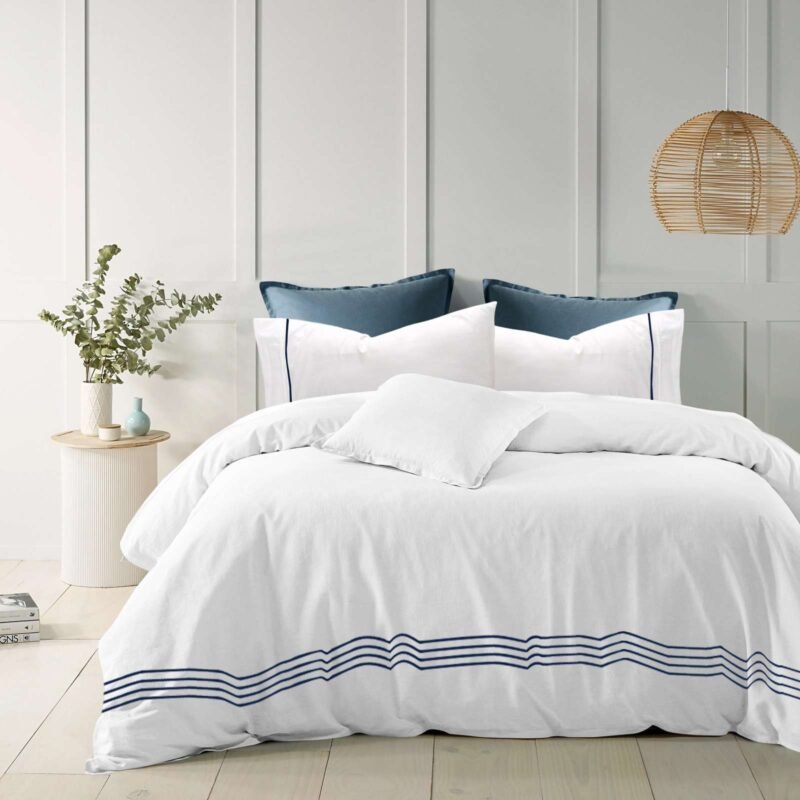 1200TC Pure Cotton 3pcs Embroidery Quilt Cover – White